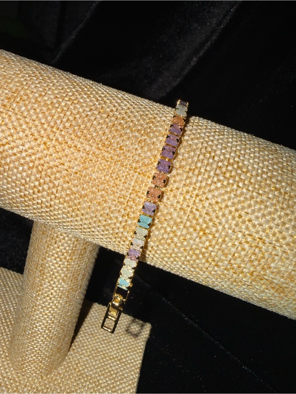 Gold-Plated Multicolor Candied Pastel Cubic Stone Tennis Bracelet Women Jewelry